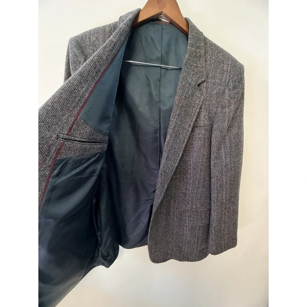 Vtg 70s/80s Ivy League Lambswool Tweed Jacket Men 44R Blue Red Windowpane Plaid